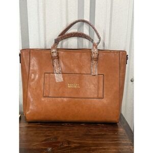 Badgley Mischka Large Vegan Leather Tote Weekender Travel Bag Tan Gold NWT